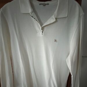 🤍 Burberry London White Long-Sleeve Polo Shirt – Size L – 100% Cotton – Classic